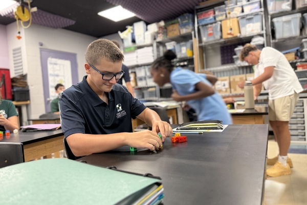 A student works hard in Oakland Christian middle school STEM.